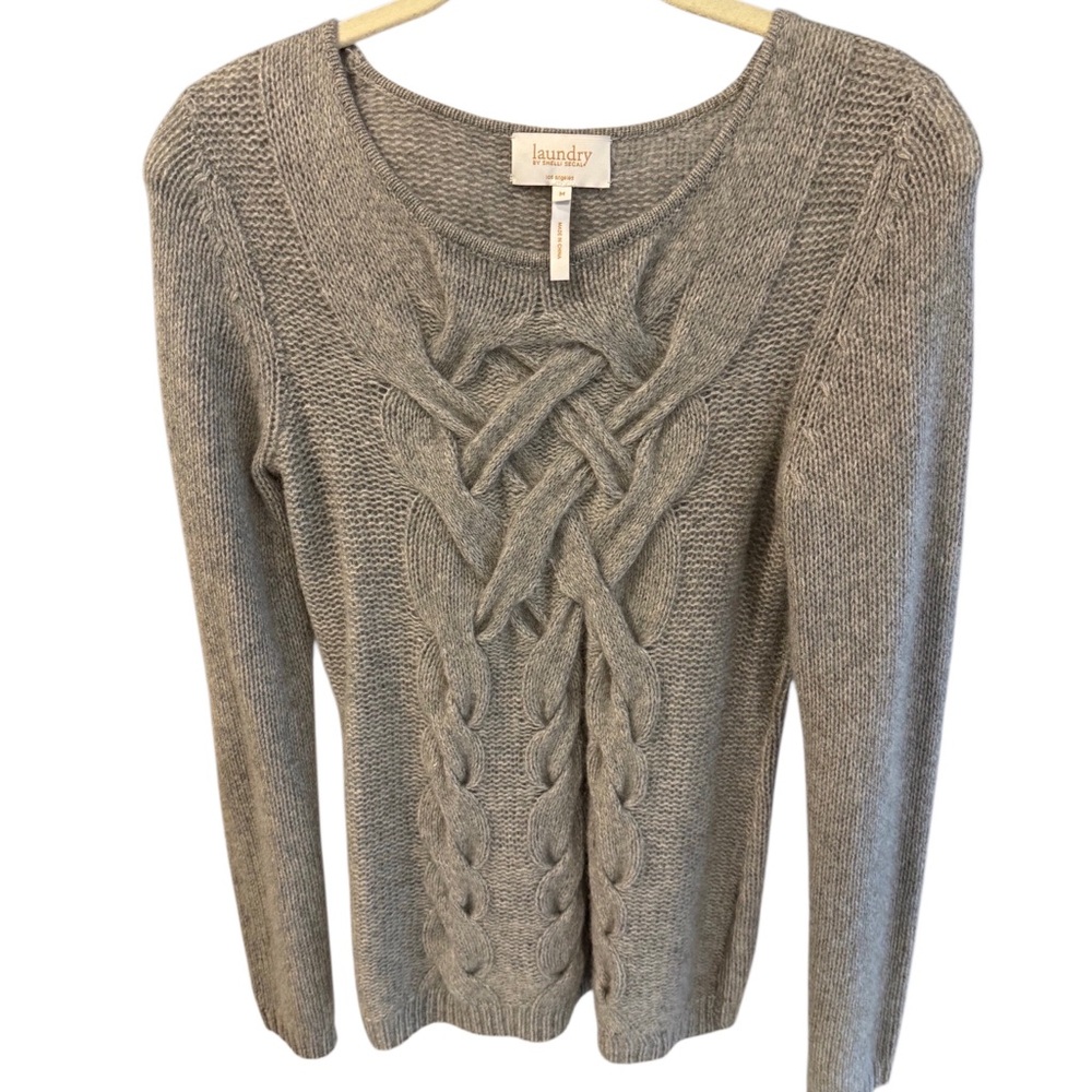 New 100% Cashmere light grey Braided Cable Knit Sweater SZ M NWT